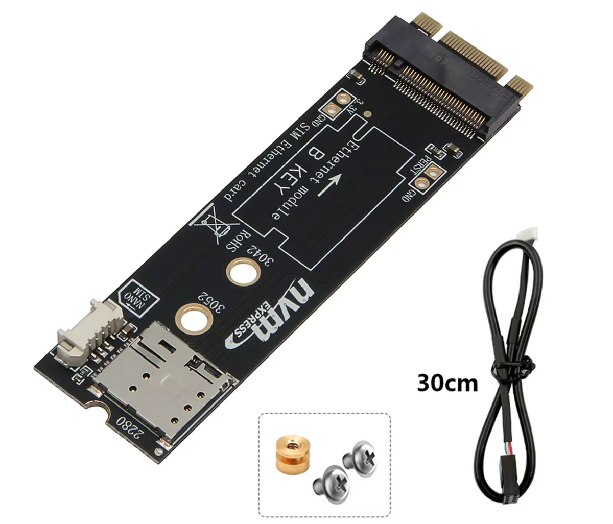 M.2 B Key to M Key Adapter Card for 4G/5G Module with SIM Card Slot and USB